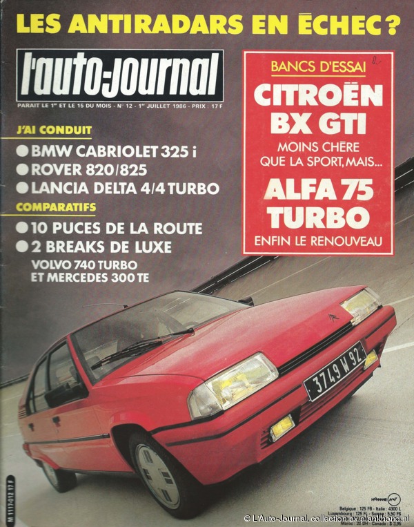 Voorserie BX 19 GTI op de cover van L'Auto Journal van juli 1986